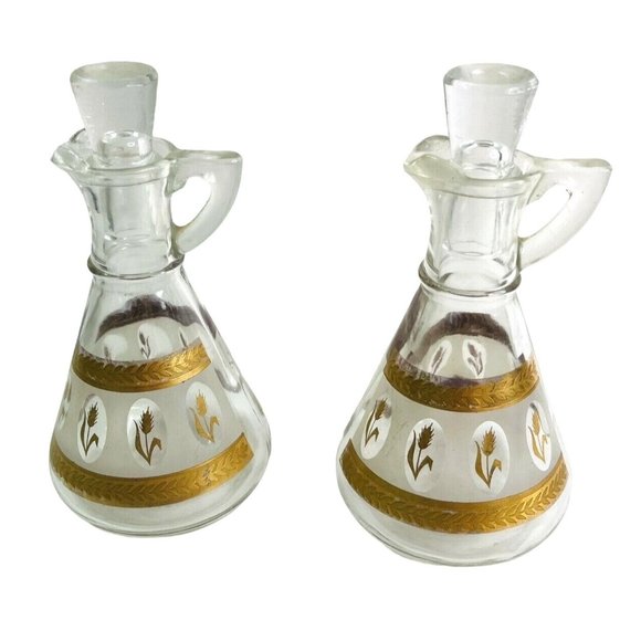 Anchor Hocking Salt & Pepper, Hazel Atlas Bowl, Brockway Cruet Set Gold Wheat - Picture 5 of 12